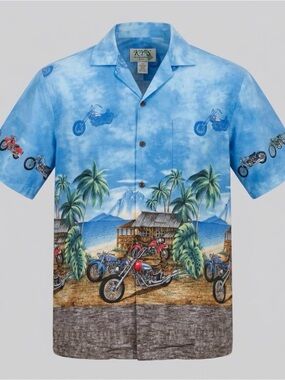 Vintage Hawaiian Button Down Shirt Sz 40 Motorcycle Chopper Beach Shack USA